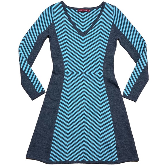 Krimson Klover Merino Wool Sweater Dress In Gray & Blue Sz XS - Picture 1 of 11